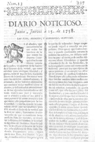'Diario noticioso, curioso, erudito y comercial público y económico' - Número 13 - 1758 junio 15
