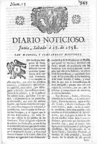 'Diario noticioso, curioso, erudito y comercial público y económico' - Número 15 - 1758 junio 17