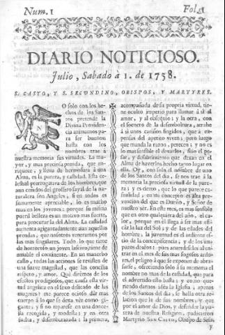 'Diario noticioso, curioso, erudito y comercial público y económico' - Número 1 - 1758 julio 1