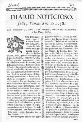 'Diario noticioso, curioso, erudito y comercial público y económico' - Número 6 - 1758 julio 7