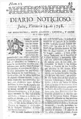 'Diario noticioso, curioso, erudito y comercial público y económico' - Número 12 - 1758 julio 14
