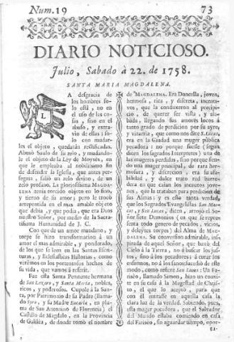 'Diario noticioso, curioso, erudito y comercial público y económico' - Número 19 - 1758 julio 22