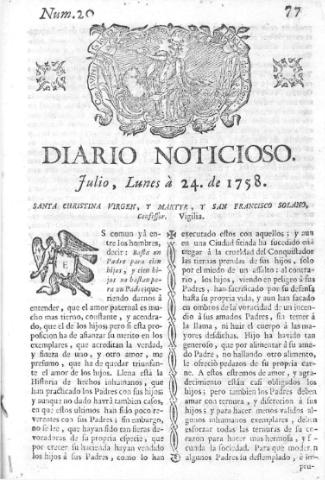 'Diario noticioso, curioso, erudito y comercial público y económico' - Número 20 - 1758 julio 24