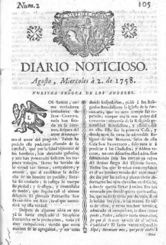 'Diario noticioso, curioso, erudito y comercial público y económico' - Número 2 - 1758 agosto 2