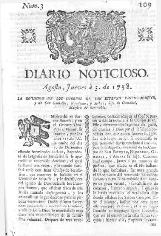 'Diario noticioso, curioso, erudito y comercial público y económico' - Número 3 - 1758 agosto 3