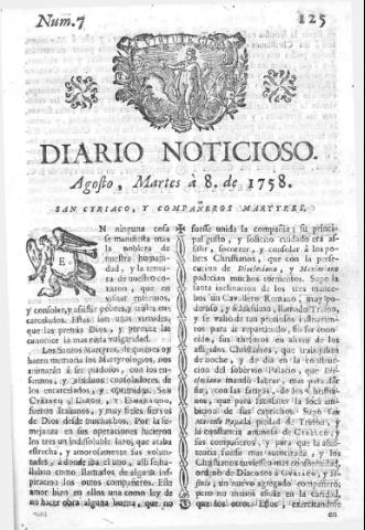 'Diario noticioso, curioso, erudito y comercial público y económico' - Número 7 - 1758 agosto 8