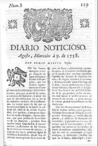 'Diario noticioso, curioso, erudito y comercial público y económico' - Número 8 - 1758 agosto 9