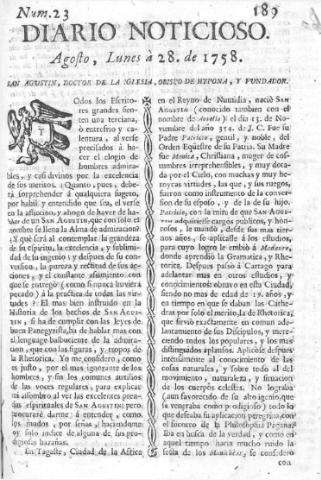 'Diario noticioso, curioso, erudito y comercial público y económico' - Número 23 - 1758 agosto 28