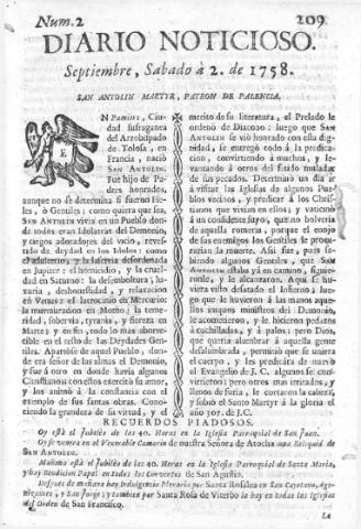 'Diario noticioso, curioso, erudito y comercial público y económico' - Número 2 - 1758 septiembre 2
