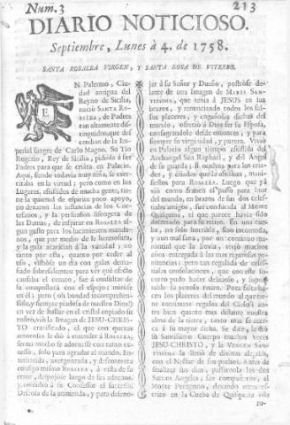 'Diario noticioso, curioso, erudito y comercial público y económico' - Número 3 - 1758 septiembre 4