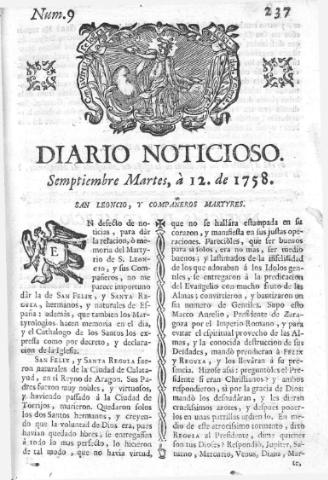 'Diario noticioso, curioso, erudito y comercial público y económico' - Número 9 - 1758 septiembre 12