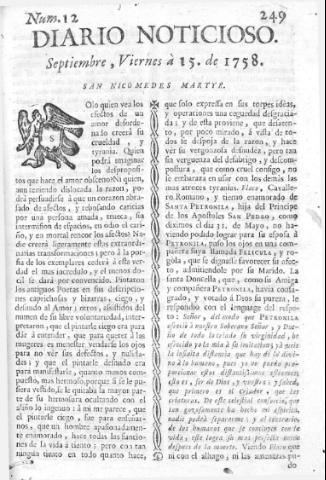 'Diario noticioso, curioso, erudito y comercial público y económico' - Número 12 - 1758 septiembre 15
