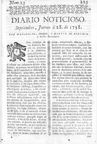 'Diario noticioso, curioso, erudito y comercial público y económico' - Número 23 - 1758 septiembre 28