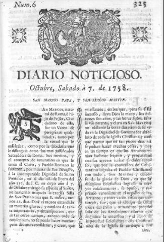 'Diario noticioso, curioso, erudito y comercial público y económico' - Número 6 - 1758 octubre 7