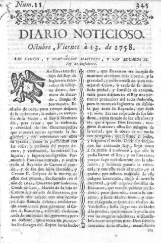 'Diario noticioso, curioso, erudito y comercial público y económico' - Número 11 - 1758 octubre 13