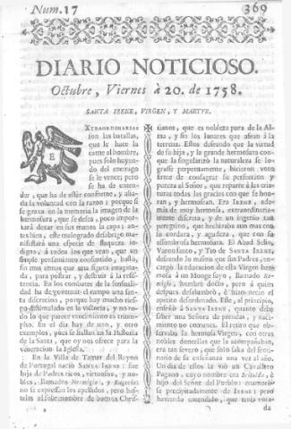 'Diario noticioso, curioso, erudito y comercial público y económico' - Número 17 - 1758 octubre 20