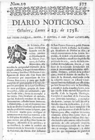 'Diario noticioso, curioso, erudito y comercial público y económico' - Número 19 - 1758 octubre 23