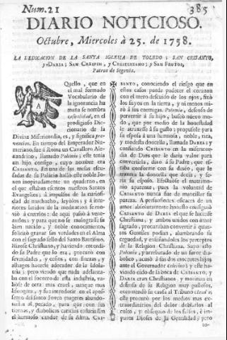 'Diario noticioso, curioso, erudito y comercial público y económico' - Número 21 - 1758 octubre 25