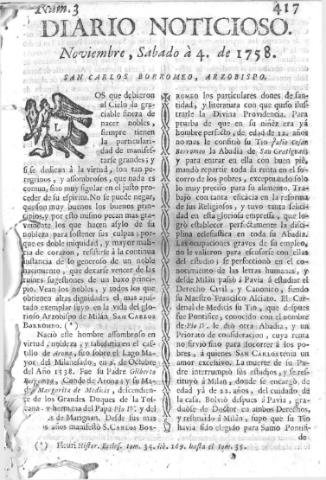 'Diario noticioso, curioso, erudito y comercial público y económico' - Número 3 - 1758 noviembre 4