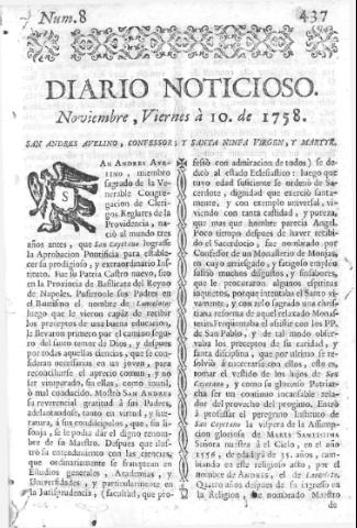 'Diario noticioso, curioso, erudito y comercial público y económico' - Número 8 - 1758 noviembre 10