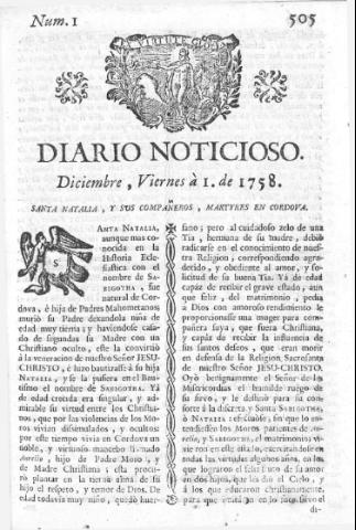 'Diario noticioso, curioso, erudito y comercial público y económico' - Número 1 - 1758 diciembre 1