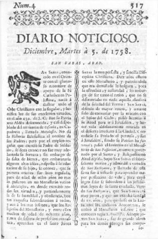 'Diario noticioso, curioso, erudito y comercial público y económico' - Número 4 - 1758 diciembre 5