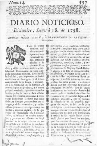 'Diario noticioso, curioso, erudito y comercial público y económico' - Número 14 - 1758 diciembre 18