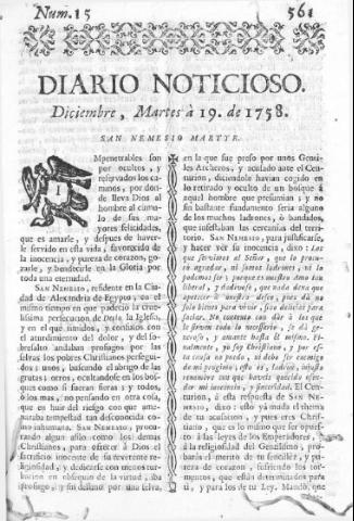 'Diario noticioso, curioso, erudito y comercial público y económico' - Número 15 - 1758 diciembre 19