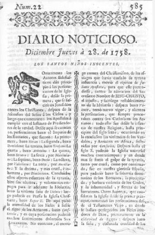 'Diario noticioso, curioso, erudito y comercial público y económico' - Número 22 - 1758 diciembre 28