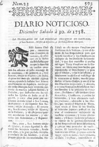 'Diario noticioso, curioso, erudito y comercial público y económico' - Número 23 - 1758 diciembre 30