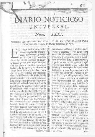 'Diario noticioso, curioso, erudito y comercial público y económico' - Número 31 - 1759 febrero 9