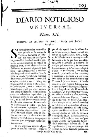 'Diario noticioso, curioso, erudito y comercial público y económico' - Número 52 - 1759 marzo 6