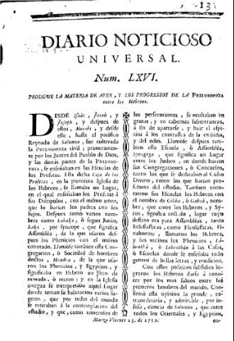 'Diario noticioso, curioso, erudito y comercial público y económico' - Número 66 - 1759 marzo 23