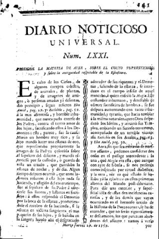 'Diario noticioso, curioso, erudito y comercial público y económico' - Número 71 - 1759 marzo 29
