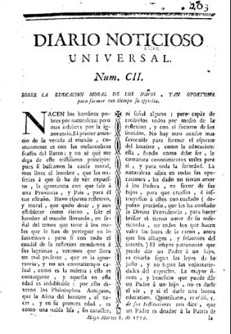 'Diario noticioso, curioso, erudito y comercial público y económico' - Número 102 - 1759 mayo 8