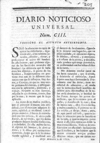 'Diario noticioso, curioso, erudito y comercial público y económico' - Número 103 - 1759 mayo 9