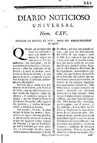 'Diario noticioso, curioso, erudito y comercial público y económico' - Número 115 - 1759 mayo 25