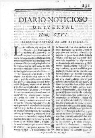 'Diario noticioso, curioso, erudito y comercial público y económico' - Número 116 - 1759 mayo 26
