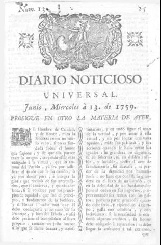 'Diario noticioso, curioso, erudito y comercial público y económico' - Número 13 - 1759 junio 13