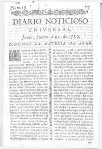 'Diario noticioso, curioso, erudito y comercial público y económico' - Número 19 - 1759 junio 21