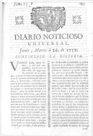 'Diario noticioso, curioso, erudito y comercial público y económico' - Número 23 - 1759 junio 26