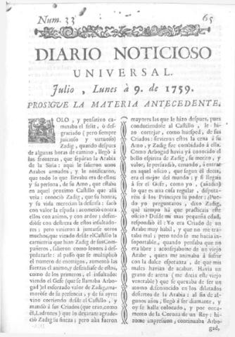 'Diario noticioso, curioso, erudito y comercial público y económico' - Número 33 - 1759 julio 9