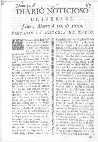 'Diario noticioso, curioso, erudito y comercial público y económico' - Número 34 - 1759 julio 10