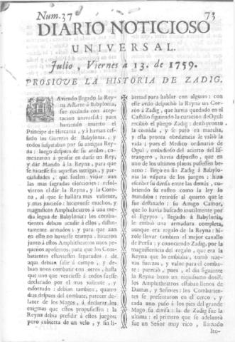 'Diario noticioso, curioso, erudito y comercial público y económico' - Número 37 - 1759 julio 13