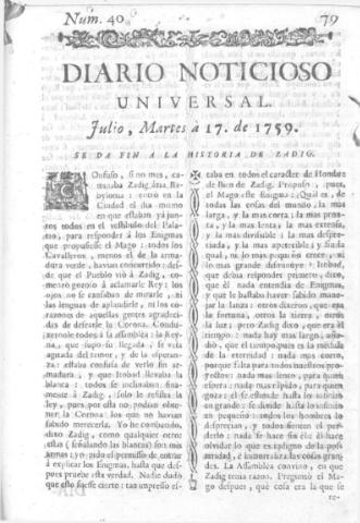 'Diario noticioso, curioso, erudito y comercial público y económico' - Número 40 - 1759 julio 17