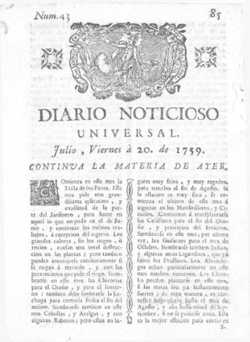 'Diario noticioso, curioso, erudito y comercial público y económico' - Número 43 - 1759 julio 20