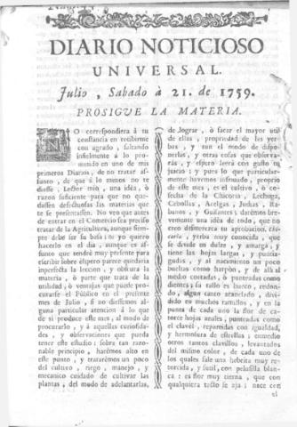 'Diario noticioso, curioso, erudito y comercial público y económico' - Número 44 - 1759 julio 21
