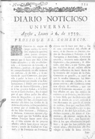 'Diario noticioso, curioso, erudito y comercial público y económico' - Número 56 - 1759 agosto 6