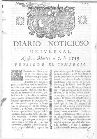 'Diario noticioso, curioso, erudito y comercial público y económico' - Número 57 - 1759 agosto 7