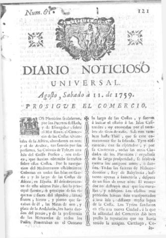 'Diario noticioso, curioso, erudito y comercial público y económico' - Número 61 - 1759 agosto 11